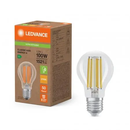 Beliebt Ledvance E27 Besonders effiziente LED Lampe Classic klar 7,2W wie 100W 2700K warmweißes Licht
